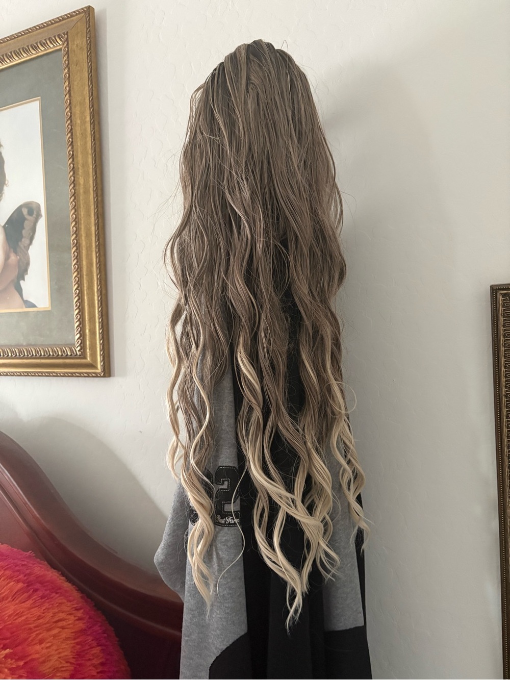 Long wavy ombre blonde and brown wig 22 inches